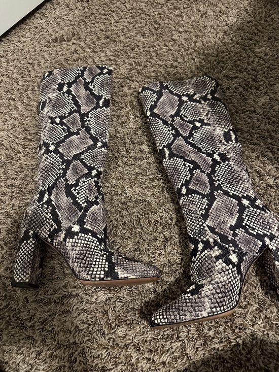 J. Crew Shoes - J. Crew Snake-Print Knee-High Heeled Boots - Black/Gray